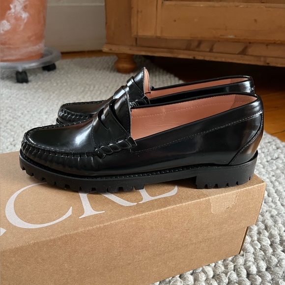 New J.Crew Winona lug-sole penny loafers in spazzolato leather size 8 - Picture 1 of 11